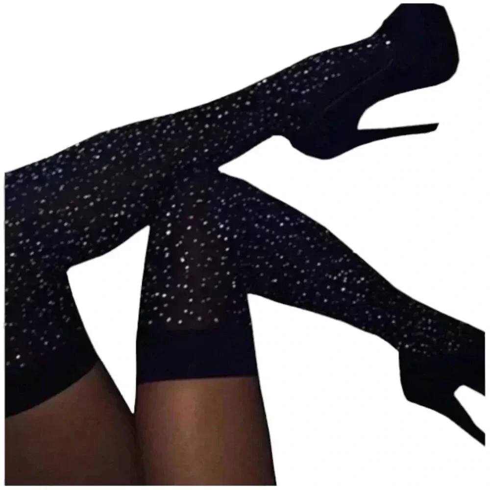 White Sequin Knee High Socks Sparkle White Sexy Sparkle Socks for Dress